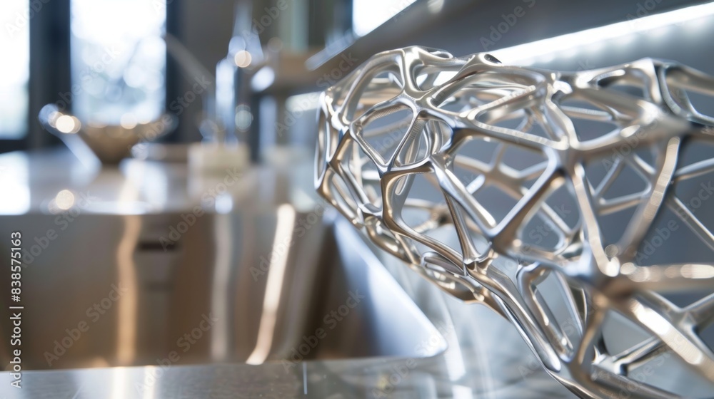 A web of intersecting lines ter across the faucets surface in a brushed silver hue providing a sophisticated industrial look A web of intersecting lines ter across the faucets surface in a brushed silver hue providing a sophisticated industrial look
