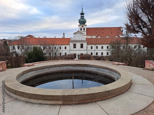 Fountain in the monastery garden Brevnov Prague photo