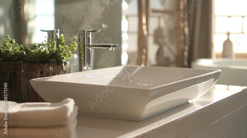 Elegant and seamless the porcelain sink has a velvety smooth texture that begs to be touched photo