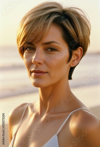 Free Download portrait of middle age short cut hair sexy women at the beach, ad shot
 - GFXLoad