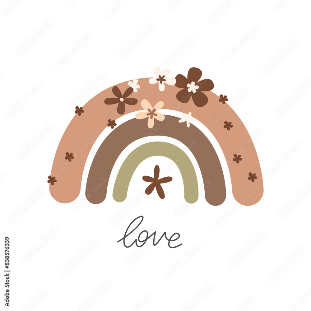 Fototapeta premium Love. Cartoon rainbow, hand drawing lettering. colorful vector illustration, flat style. design for print, greeting card, poster decoration, cover.