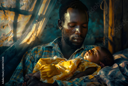 African father with his newborn baby at home made with Generative AI.