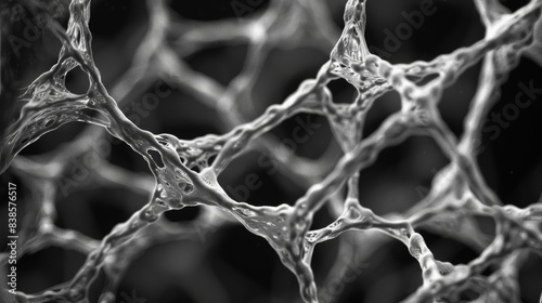 This closeup texture shows the intricate weblike structure of a nanomaterial coating with each filament connecting to neighboring particles. The network effect creates a strong durabl