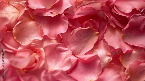 The smooth and plush surface of pink rose petals each one overlapping in a bed of delicate layers