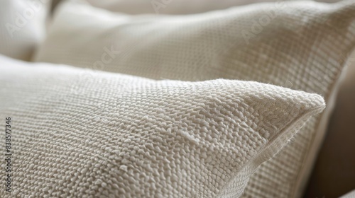 Finegrained weave The closeup reveals an intricate and tightly woven pattern giving the pillowcase an elegant and sophisticated feel photo