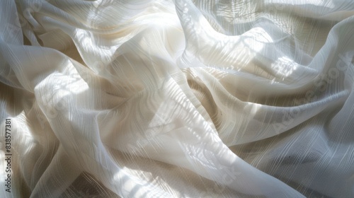 The translucency of the fabric allows shadows to appear through the layers adding depth and dimension