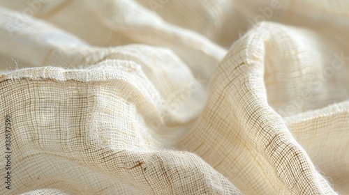 Natural and raw The unbleached and undyed fibers of cotton muslin are showcased in this closeup texture image giving off a rustic and natural vibe