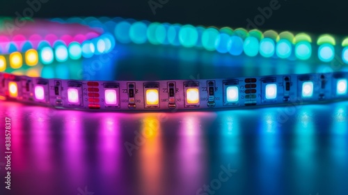 The segmented pixellike squares on an LED strip reminiscent of a digital landscape come to life in vivid colors photo