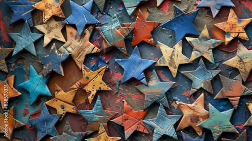 The closeup of a of star decals each one with a unique pattern and color scheme creating a dazzling display