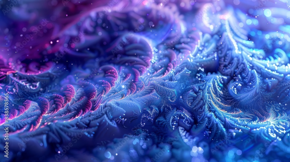 Obraz premium The intricate patterns of a crystal formation resembling a frozen river of glowing blue and purple hues