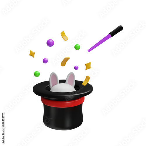 Magician's hat with rabbit 3D icon vector illustration