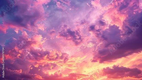 The sky seems to come alive in this closeup texture with a dazzling display of glowing clouds painted in hues of pink orange and purple bringing to mind a mystical sunset © Justlight