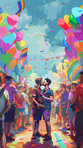 Wallpaper Mural A gay couple kissing during pride, 16:9 Torontodigital.ca