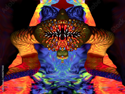 From the Depths of Hell IT Came. Originally painted in 2005. Modified in 2024 with fractal mirroring. Not AI generated.