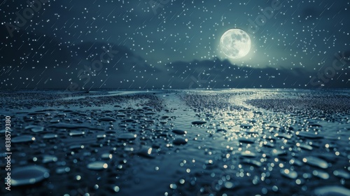 A soft dreamy texture of water droplets reflecting the gentle glow of the moon and stars above