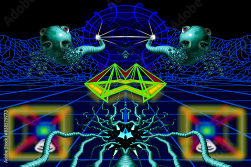 Invasion From The Web. Originally painted in 2005. Modified in 2024 with fractal mirroring. Not AI generated.