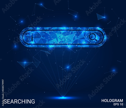 Hologram of a search bar on a dark background. Modern digital illustration. Ideal for technology, internet, and browsing concepts.