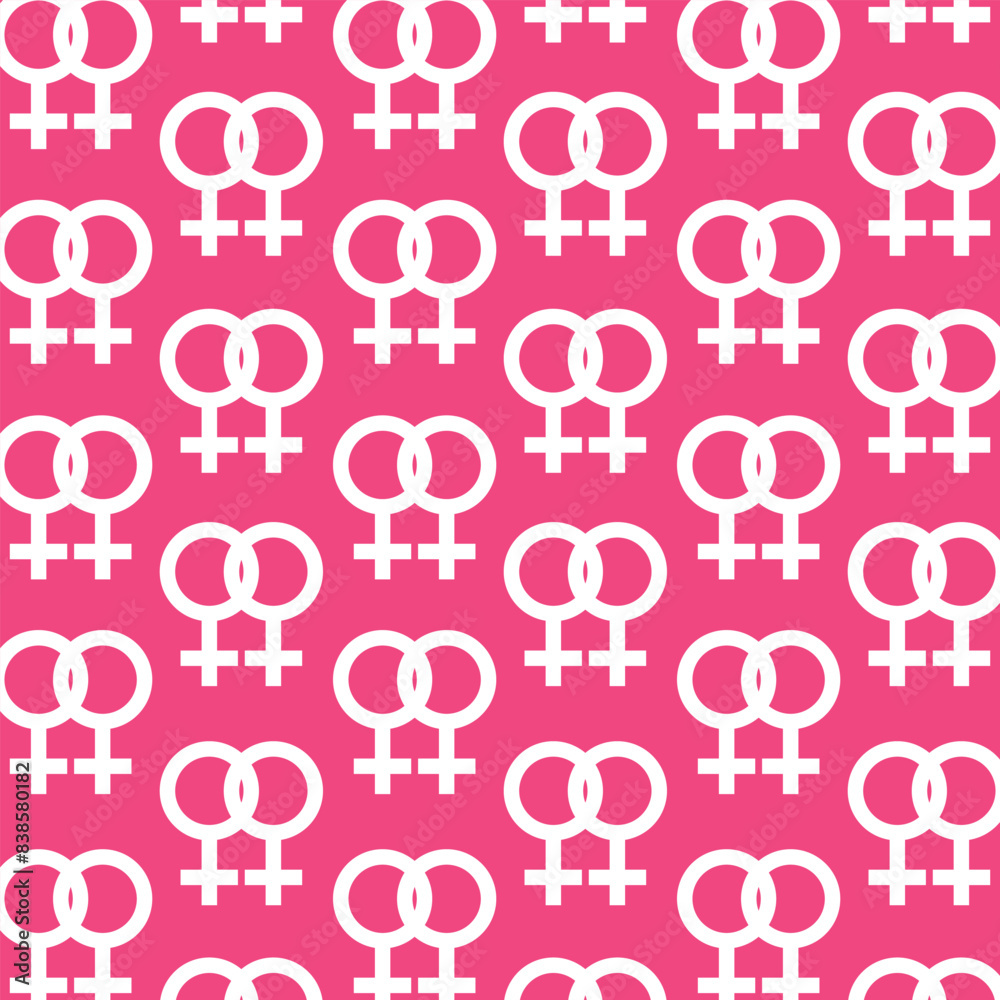 Vector seamless pattern with gender female symbols white icon on a pink background. LGBT flag, LGBT Pride Month, LGBT Pride. Female symbols icon logo design Vector seamless pattern with gender female symbols white icon on a pink background. LGBT flag, LGBT Pride Month, LGBT Pride. Female symbols icon logo design
