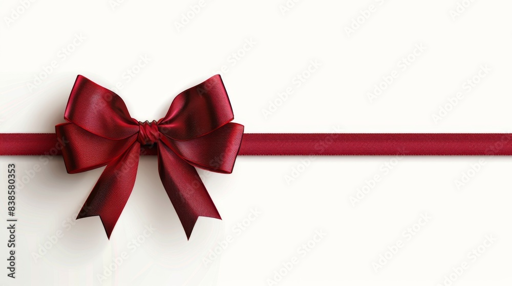 Beautiful red bow with red ribbon isolated on white background for page decor Beautiful red bow with red ribbon isolated on white background for page decor