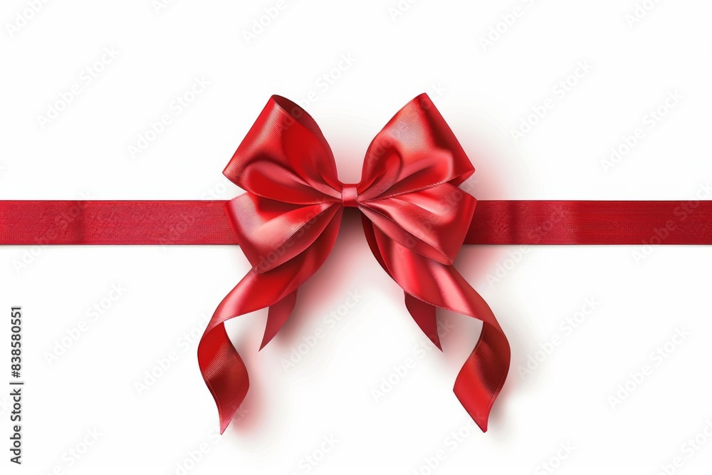 Beautiful red bow with red ribbon isolated on white background for page decor Beautiful red bow with red ribbon isolated on white background for page decor