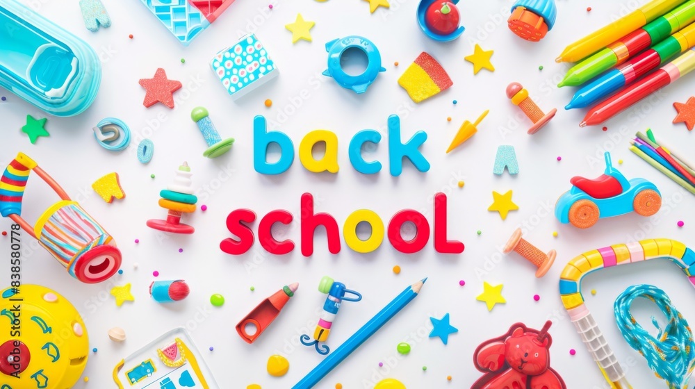 Back to school banner background. Colorful educational toys kid Back to school banner background. Colorful educational toys kid