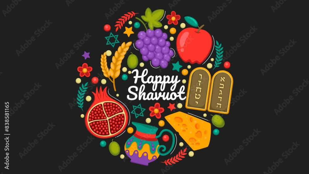 Happy Shavuot Greetings with Hand draw Illustration, 4k video, Alpha Animation Happy Shavuot Greetings with Hand draw Illustration, 4k video, Alpha Animation