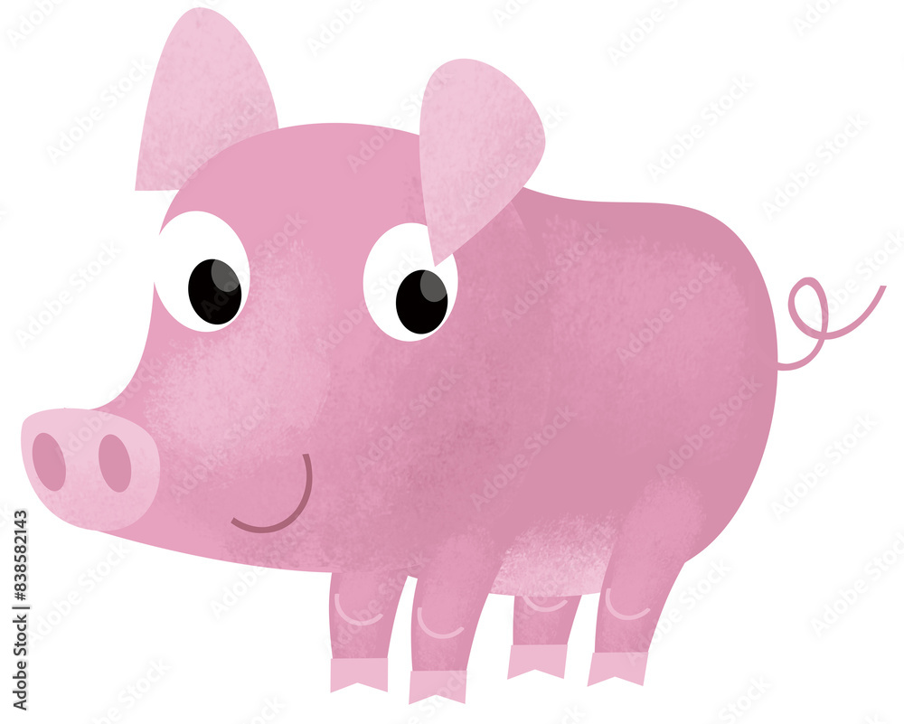 Cartoon funny young pig farm animal in action running and having fun isolated background illustration for children