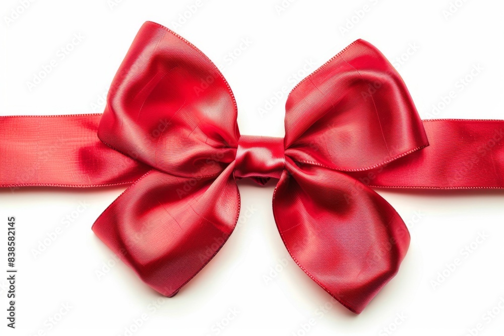 Beautiful red bow with red ribbon isolated on white background for page decor