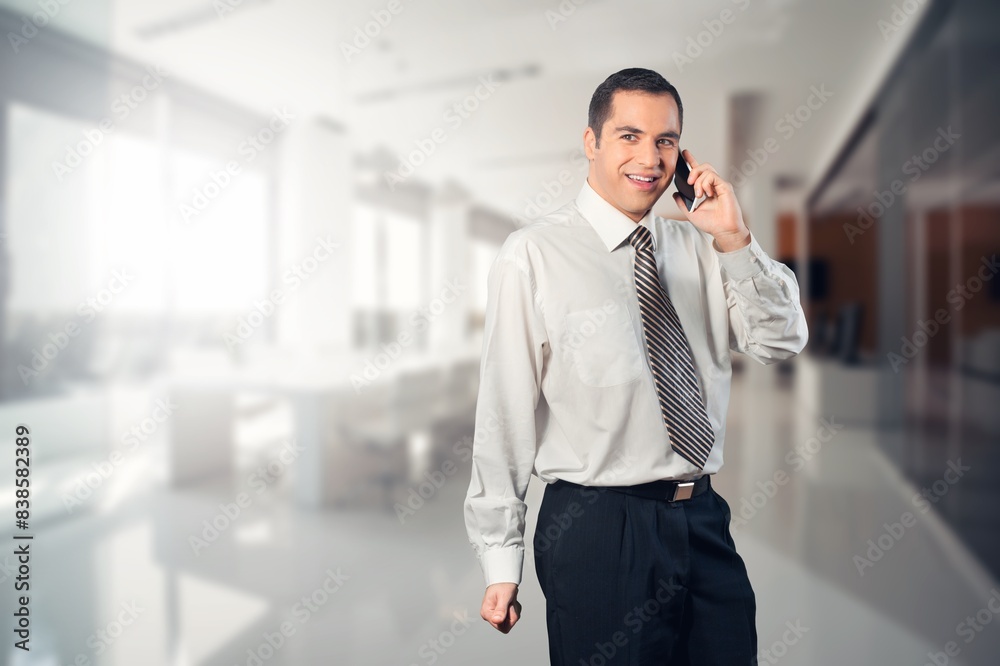 Young happy businessman call on smartphone Young happy businessman call on smartphone