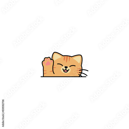 Cute orange cat waving paw cartoon, vector illustration photo