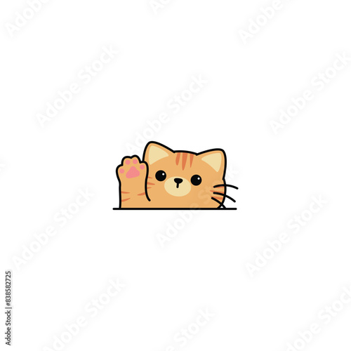 Cute orange cat waving paw cartoon, vector illustration