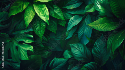 Jungle Depths  Lush Tropical Foliage in a Dark Green Nature Backdrop