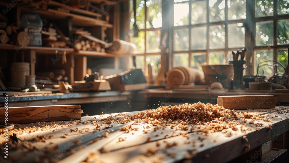 Illuminate the woodworker's workspace with soft, diffused lighting, casting gentle shadows that accentuate the texture and depth of each piece. Illuminate the woodworker's workspace with soft, diffused lighting, casting gentle shadows that accentuate the texture and depth of each piece.