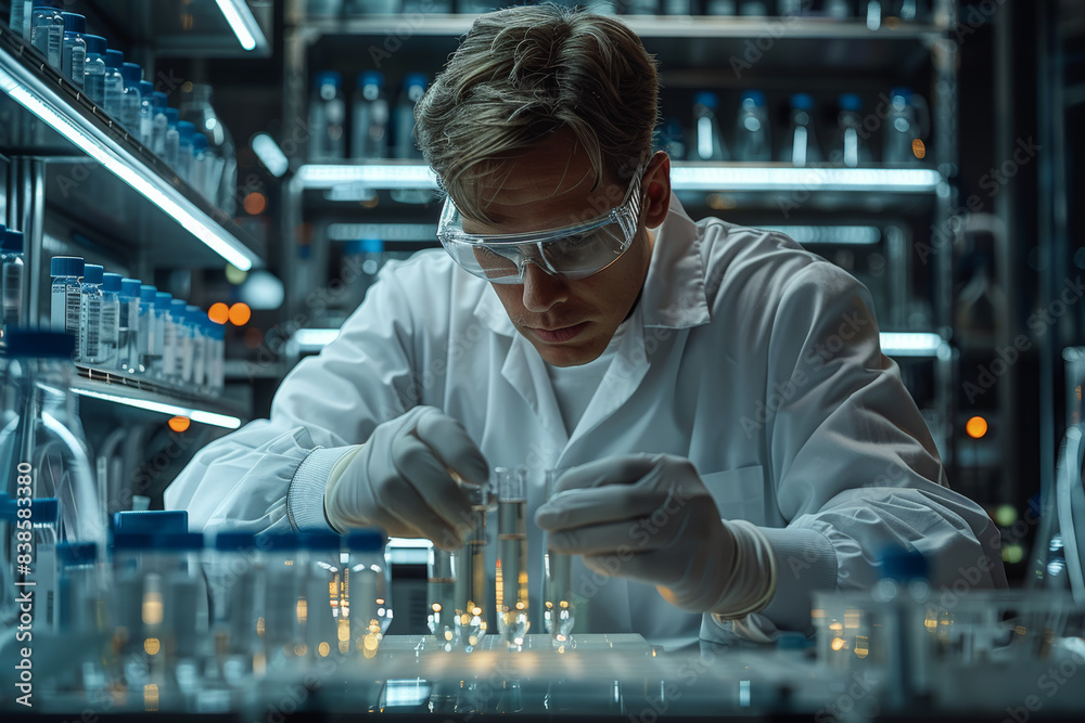 A lab technician working with advanced CRISPR technology. Concept of genetic editing and biotechnology. Generative Ai. A lab technician working with advanced CRISPR technology. Concept of genetic editing and biotechnology. Generative Ai.