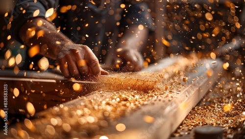 Illuminate the elegance of the artisan's workshop, where each sawdust particle dances in the golden light, highlighting the artistry in progress. photo