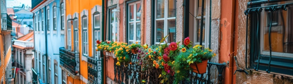 custom made wallpaper toronto digitalLisbon street with windows and houses and flowers