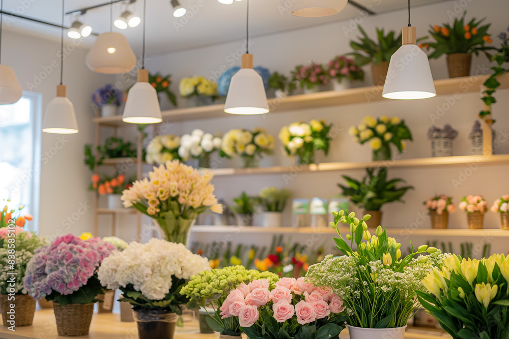 flower shop interior filled with beautiful and fresh bouquets displayed on shelves and tables flower shop interior filled with beautiful and fresh bouquets displayed on shelves and tables