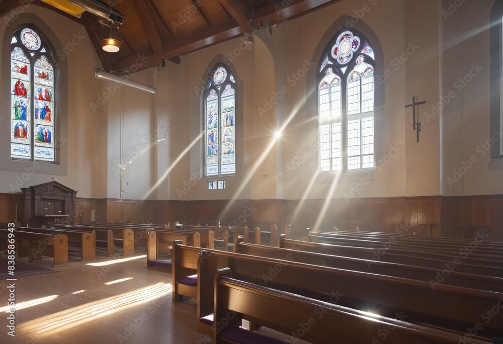 Interior of church with sunlight Interior of church with sunlight
