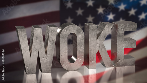 Fotografija The woke text on America flag background  3d rendering..