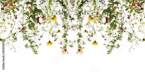 Wildflowers Vine Hanging on a White Background - AI Generated