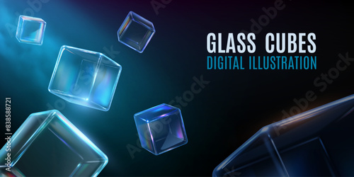 3D glass cubes vector icon illustration set