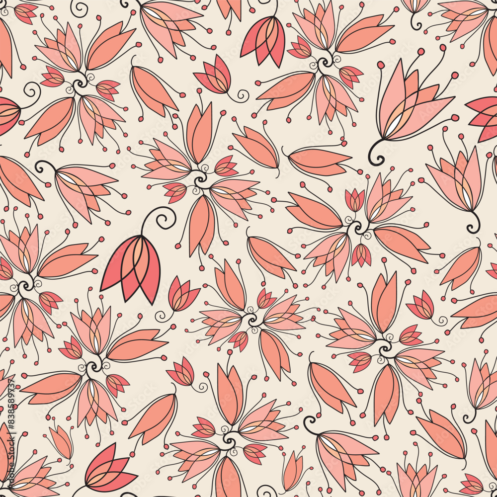 seamless repeat pattern with simple and beautiful peach floral motifs on a light cream background perfect for fabric, scrap booking, wallpaper, gift wrap projects seamless repeat pattern with simple and beautiful peach floral motifs on a light cream background perfect for fabric, scrap booking, wallpaper, gift wrap projects