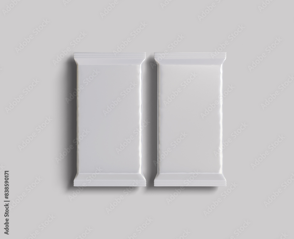 Protein bar packaging white color and foil texture realistic shadow for mockup collection on gray background rendering 3D illustration Protein bar packaging white color and foil texture realistic shadow for mockup collection on gray background rendering 3D illustration