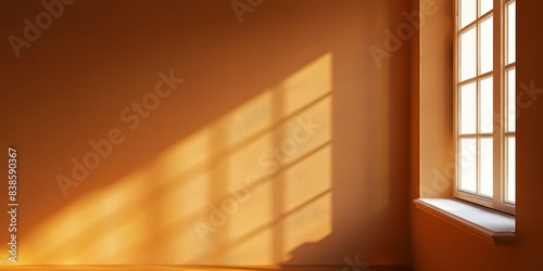 Brown Wall Background with Window and Window Shadow Copy Space, llustration for cover, card, postcard, interior design, banner, poster, brochure or presentation - AI Generated
