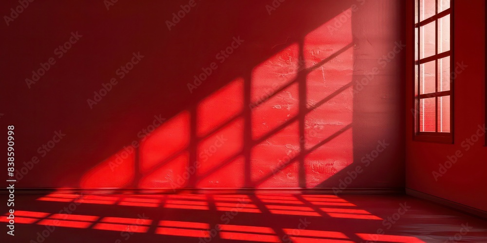 Red Wall Background with Window and Window Shadow Copy Space, llustration for cover, card, postcard, interior design, banner, poster, brochure or presentation - AI Generated Red Wall Background with Window and Window Shadow Copy Space, llustration for cover, card, postcard, interior design, banner, poster, brochure or presentation - AI Generated
