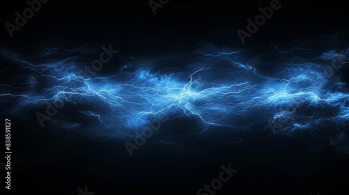 Blue thunder lightning on a black background 