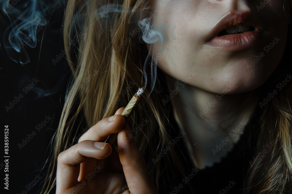 Obraz premium Woman Smoking Cannabis with Smoke in the Air