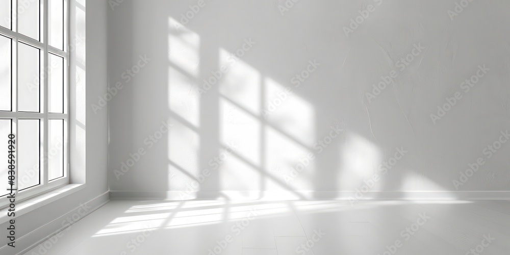 Obraz premium White Wall Background with Window and Window Shadow Copy Space, llustration for cover, card, postcard, interior design, banner, poster, brochure or presentation - AI Generated