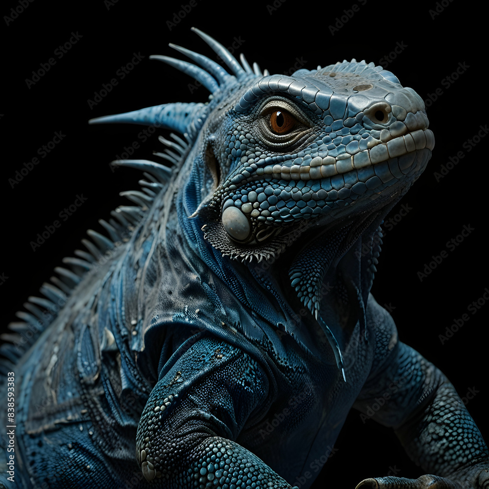 Fototapeta premium Blue Iguana Black Background 