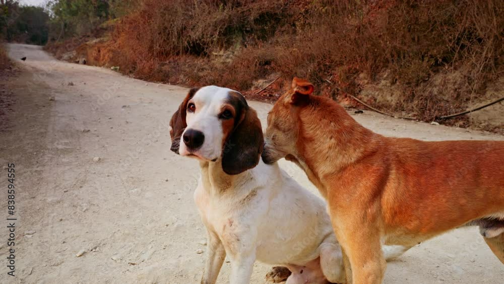 A couple of dogs groom each other showing solidarity and affection between them. A couple of dogs groom each other showing solidarity and affection between them.